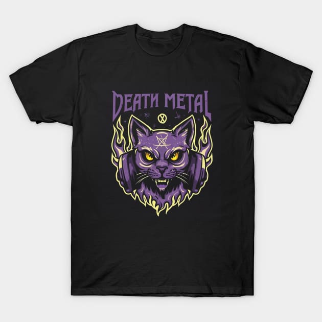 Death Metal Satanic Baphomet Cat T-Shirt by Aldrvnd